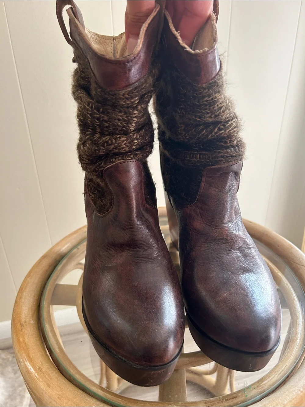 Wooden wedge booties